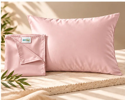 Blush pink bamboo lyocell pillowcase with matching storage pouch, single standard 50 × 75 cm pillowcase.
