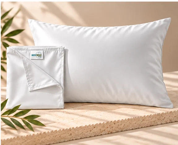 White bamboo lyocell pillowcase with matching storage pouch, single standard 50 × 75 cm pillowcase.