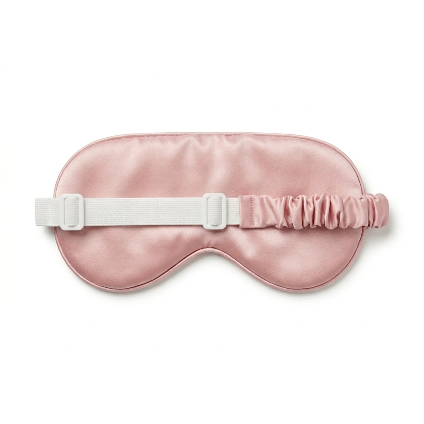 Pink bamboo lyocell sleep eye mask — adjustable elastic strap detail close-up.