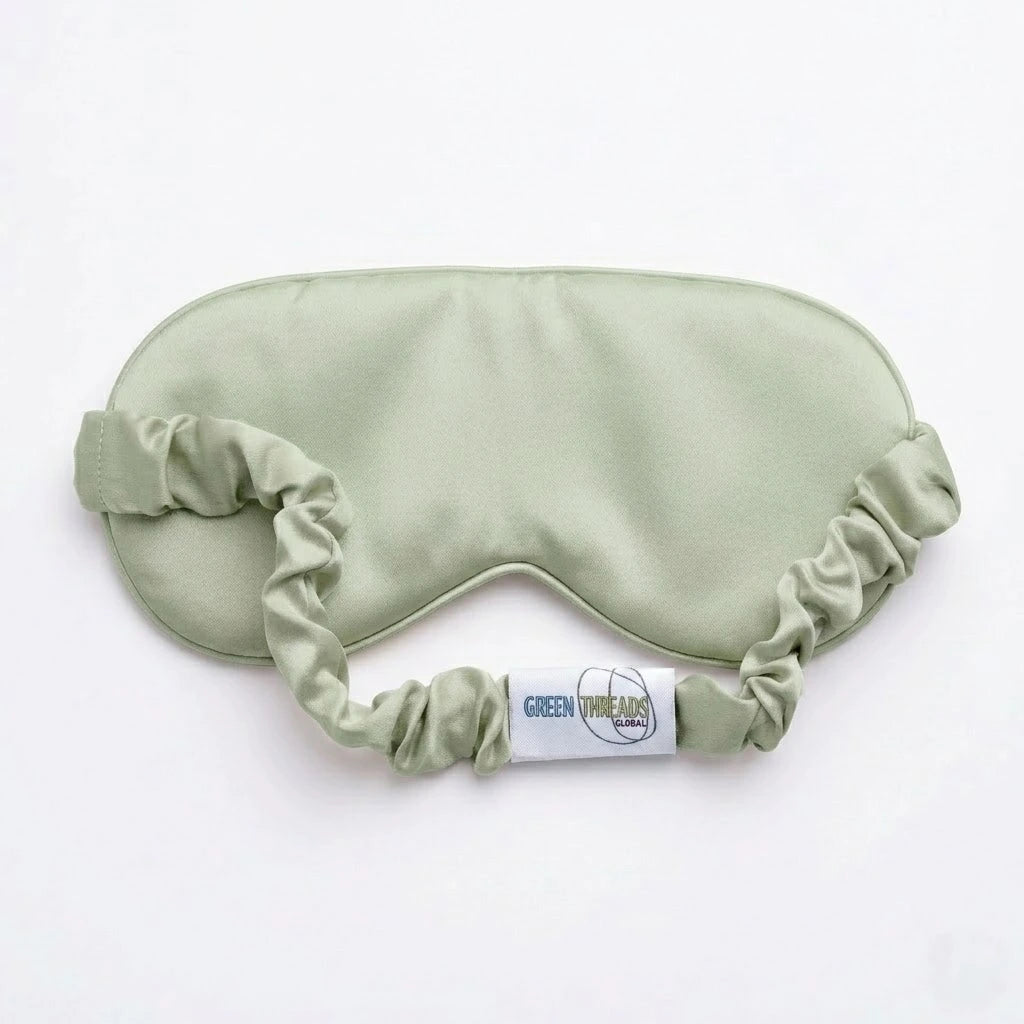 Sage bamboo lyocell sleep eye mask — reverse side showing soft inner lining detail.