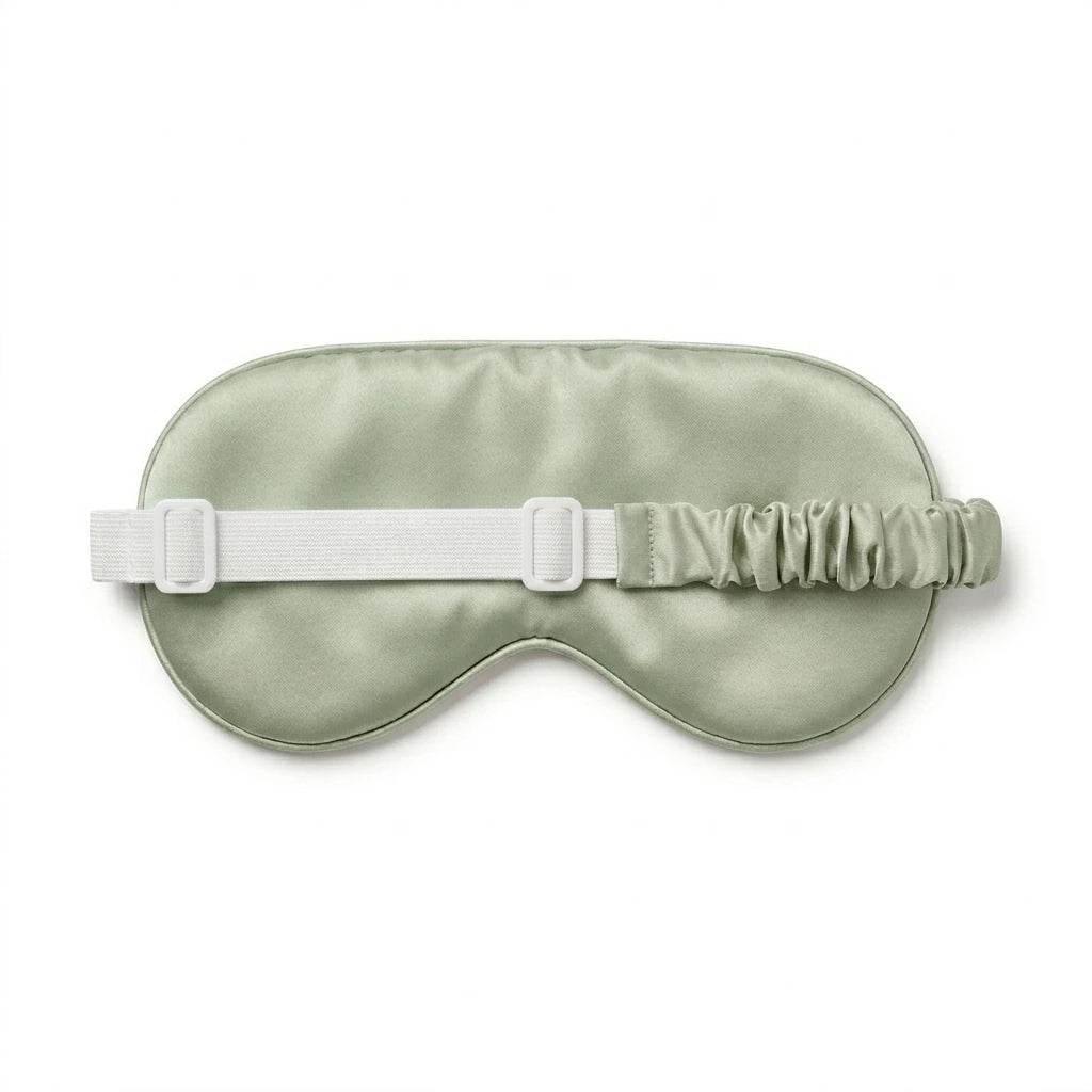 Sage bamboo lyocell sleep eye mask — adjustable elastic strap detail close-up.