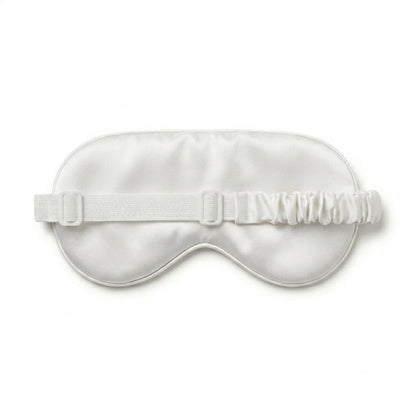 White bamboo lyocell sleep eye mask — adjustable elastic strap detail close-up.