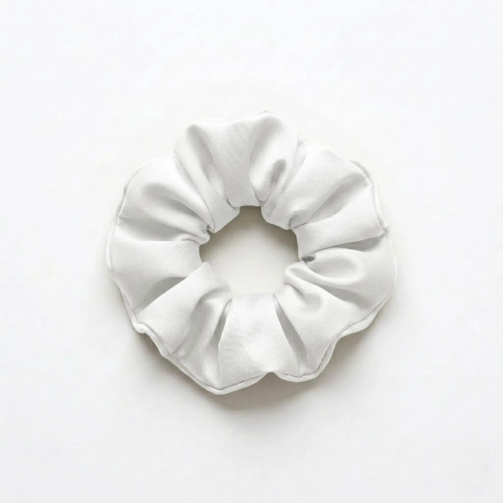 Bamboo lyocell hair scrunchie in White designed to help reduce hair breakage and friction.